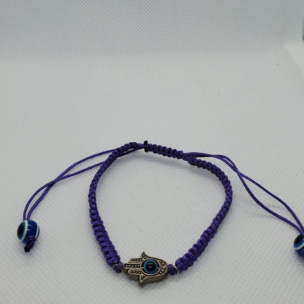 Purple Adjustable Hamsa Evil Eye Bracelet